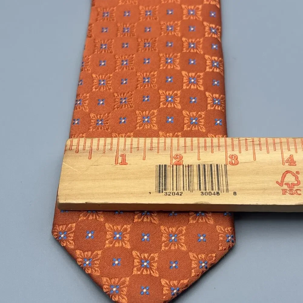XMI Platinum Orange Geometric Pattern Silk Tie
